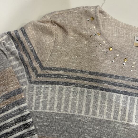 Alfred Dunner Striped 3/4 Sleeve Sequin Neck Line Knit Sweater Womens Plus 2X - Picture 5 of 11